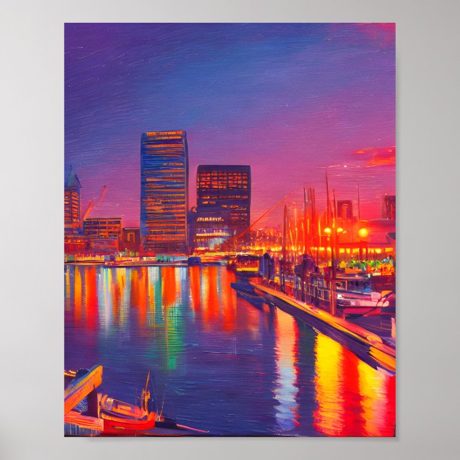 Baltimore Inner Harbor på natten Poster (Framsidan)