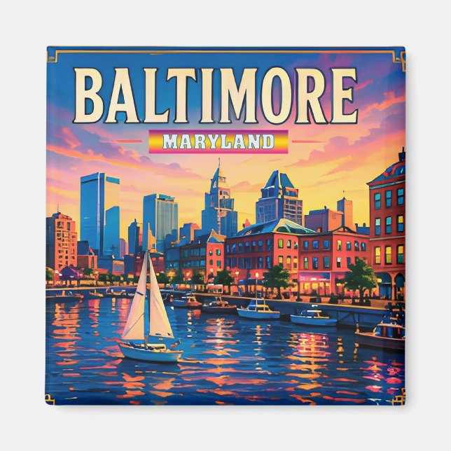 🌇 Baltimore Inner Harbor Stadsvyer Magnet (Framsidan)