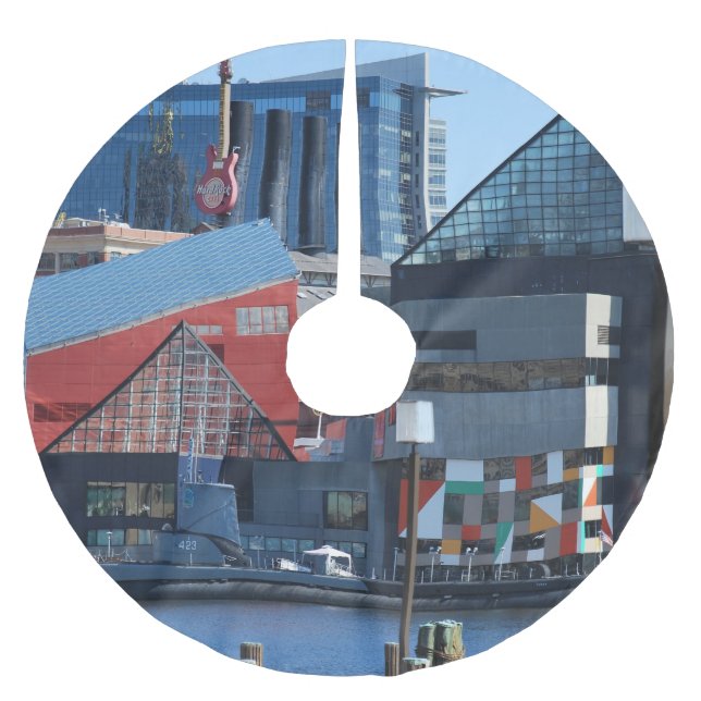 Baltimore Inner Harbor Träd Skirt, Bmore Julgransmatta Borstad Polyester (Framsidan)