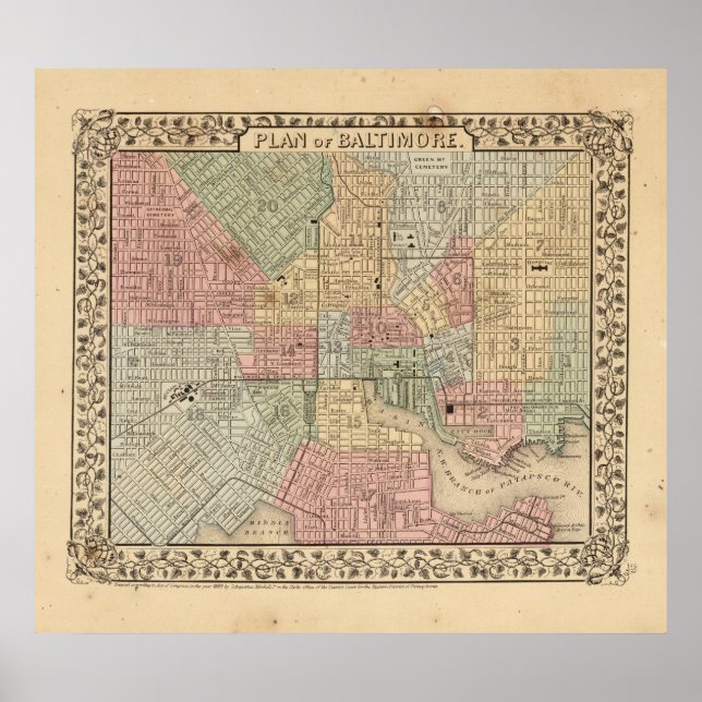 Baltimore Karta av Mitchell Poster (Framsidan)