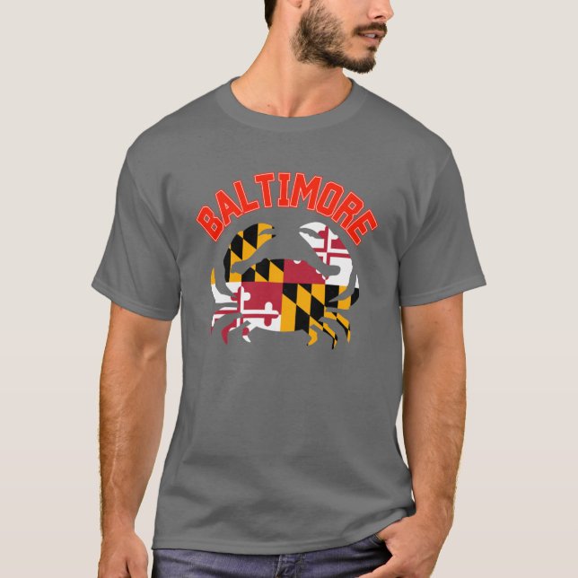 Baltimore krab med Maryland flagga för semesterlov T Shirt (Framsida)