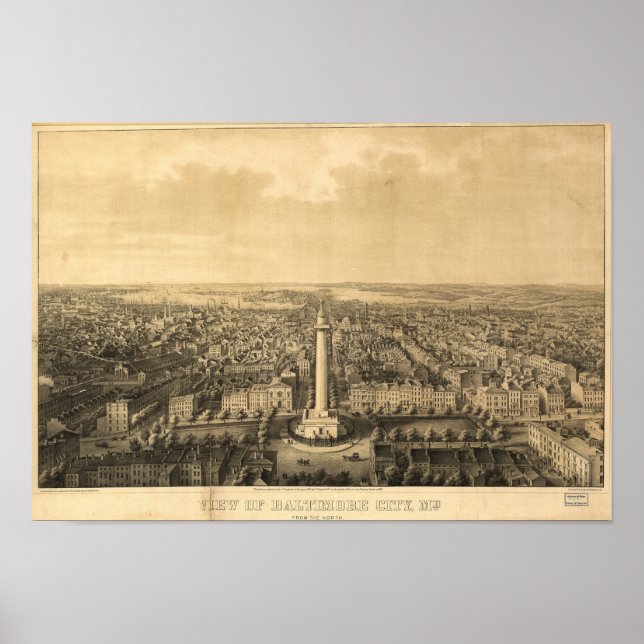 Baltimore Maryland 1862 Antique Panoramic Karta Poster (Framsidan)