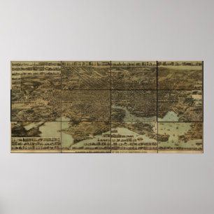 Baltimore Maryland 1870 Antique Panoramic Karta Poster