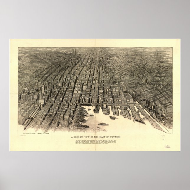 Baltimore Maryland 1912 Antique Panoramic Karta Poster (Framsidan)