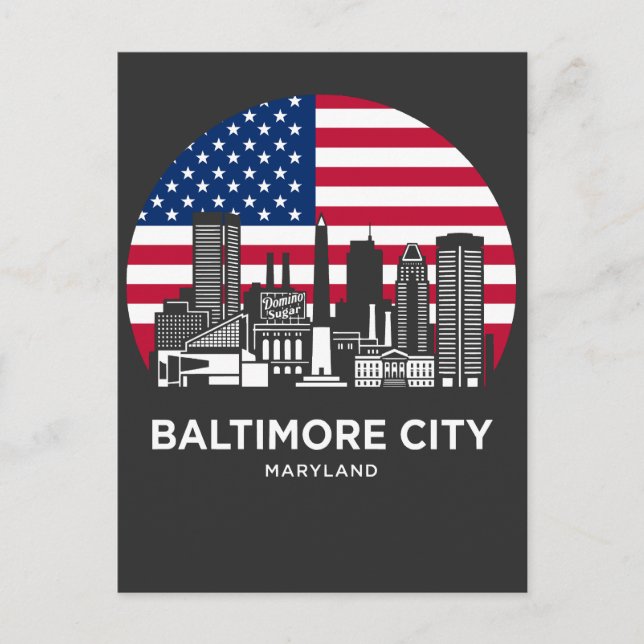 Baltimore Maryland Amerikansk Flagga Vykort (Framsida)
