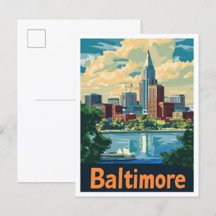 Baltimore Maryland Art Vintage resor Illustration Vykort