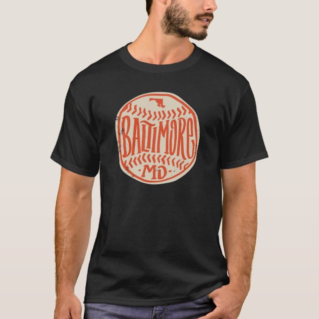 Baltimore Maryland Baseball - Hand plockade T Shirt (Framsida)