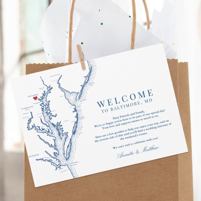 Baltimore Maryland Bröllop Välkomsthälsbok Tack Kort (This Baltimore Maryland wedding welcome letter includes your wedding itinerary schedule of events)
