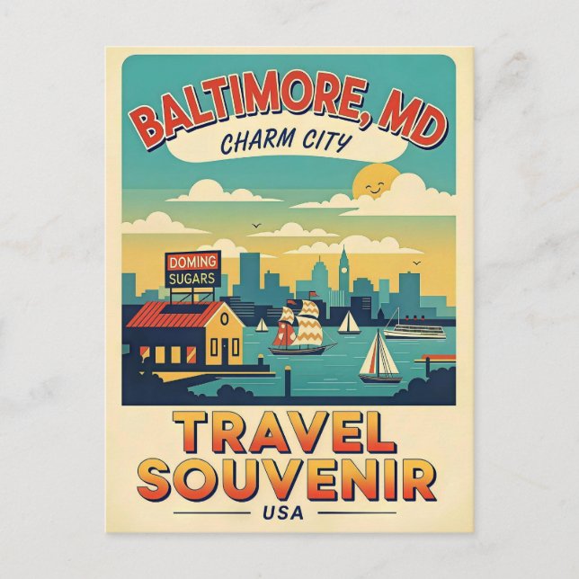 Baltimore Maryland Charm City Retro Vykort (Framsida)