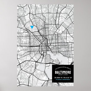 Baltimore, Maryland City Karta + markera din plats Poster