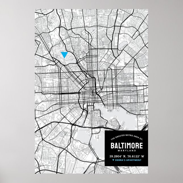 Baltimore, Maryland City Karta + markera din plats Poster (Framsidan)