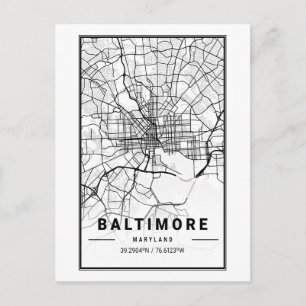 Baltimore, Maryland City Karta Minimalist Art Vykort