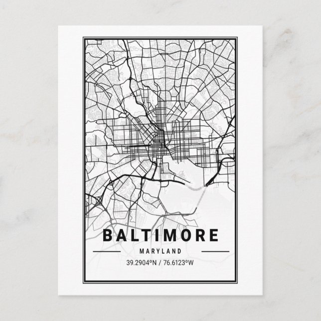 Baltimore, Maryland City Karta Minimalist Art Vykort (Framsida)