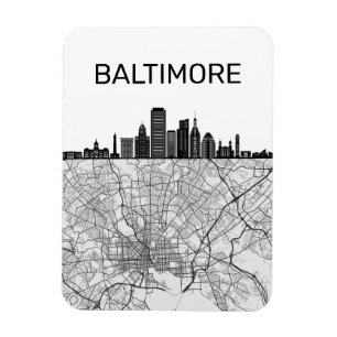 Baltimore Maryland City Skyline med Karta Magnet