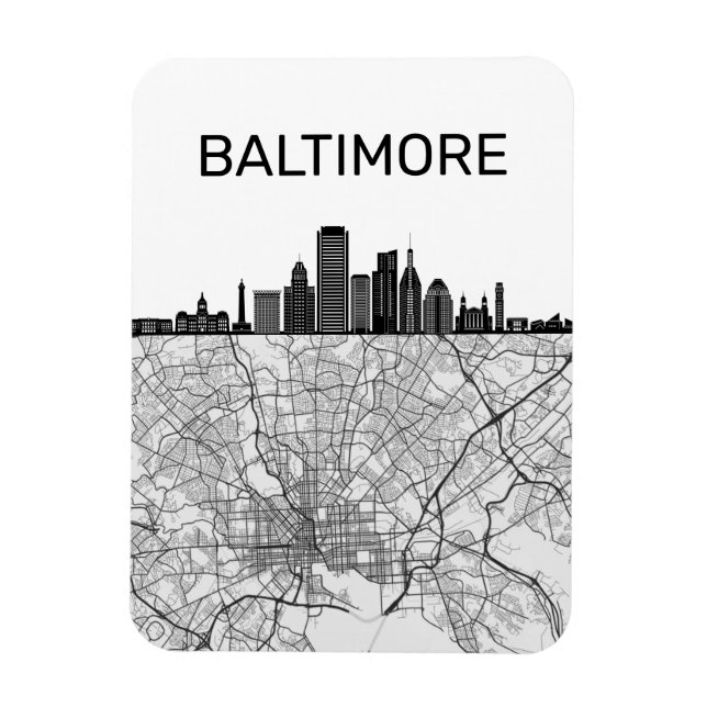 Baltimore Maryland City Skyline med Karta Magnet (Vertikal)
