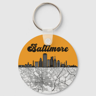 Baltimore Maryland City Skyline med Karta Nyckelring
