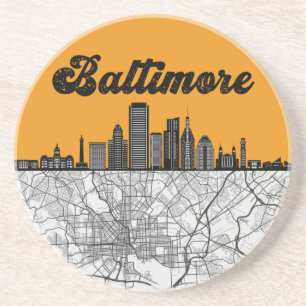 Baltimore Maryland City Skyline med Karta Underlägg