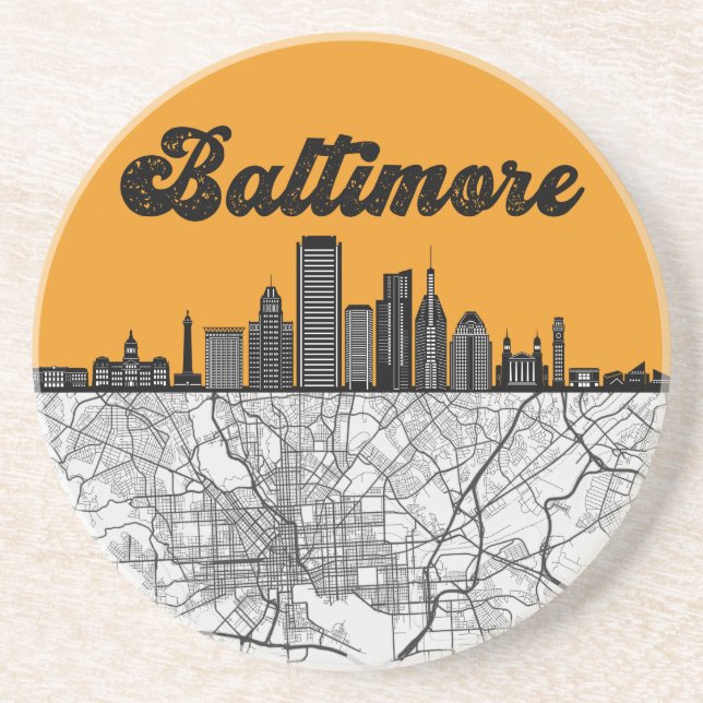 Baltimore Maryland City Skyline med Karta Underlägg (Framsidan)