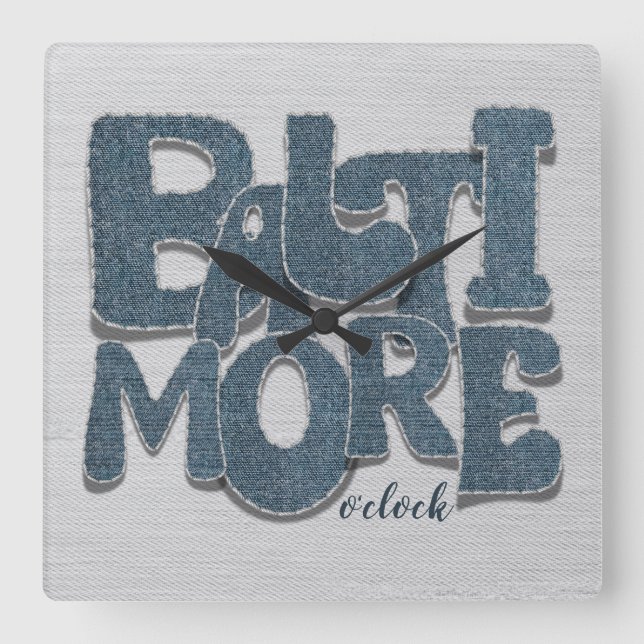 Baltimore Maryland Denim Letter Fyrkantig Klocka (Framsida)