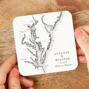 Baltimore Maryland Elegant Black White Bröllop Underlägg Papper Kvadrat