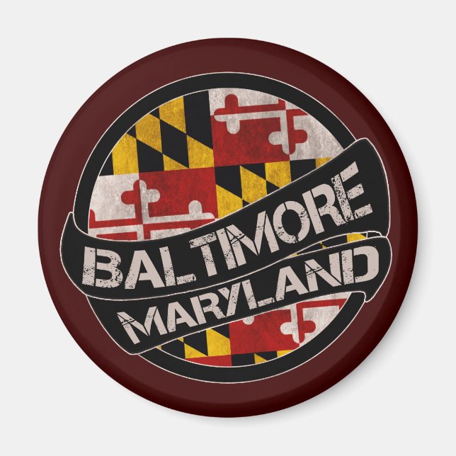 Baltimore Maryland flagga grunge magnet (Framsidan)