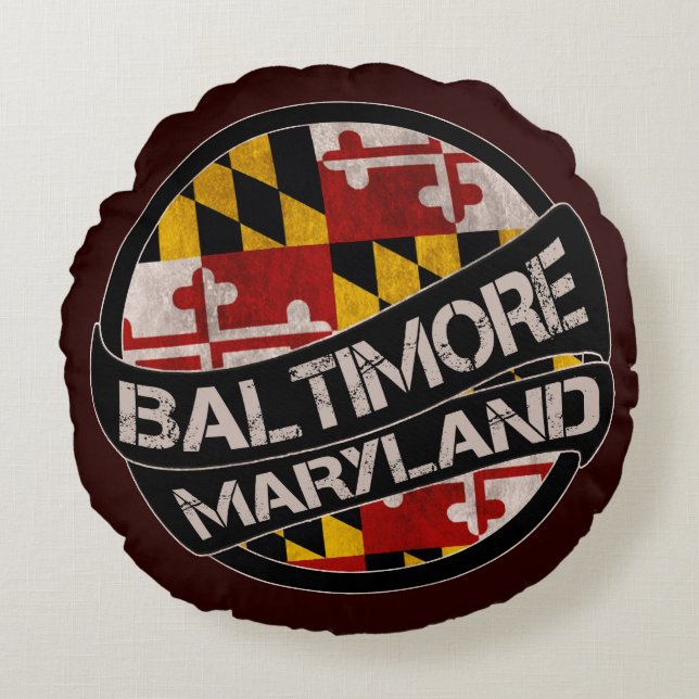 Baltimore Maryland flagga grunge round udde Rund Kudde (Framsidan)