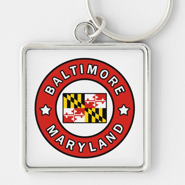 Baltimore Maryland Fyrkantig Silverfärgad Nyckelring (Framsidan)