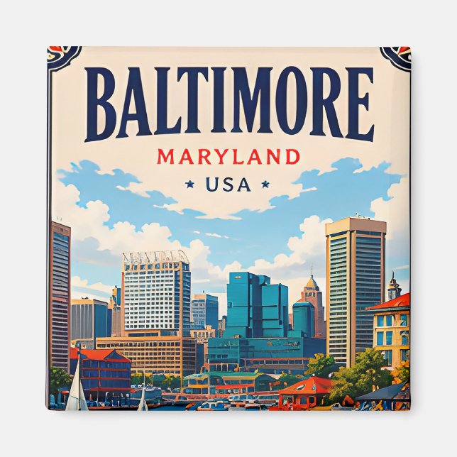 ⚓ Baltimore Maryland hamn och siluett Magnet (Framsidan)