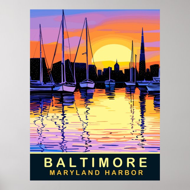 Baltimore, Maryland Harbour, Sunset, Travel Poster (Framsidan)