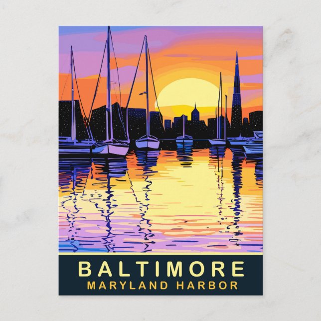 Baltimore, Maryland Harbour, Sunset, Travel Vykort (Framsida)