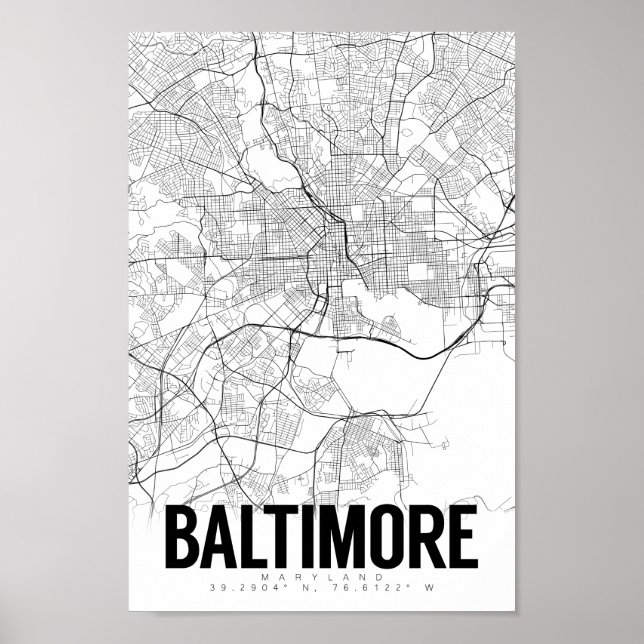 Baltimore Maryland Minimalist Karta Art Poster (Framsidan)