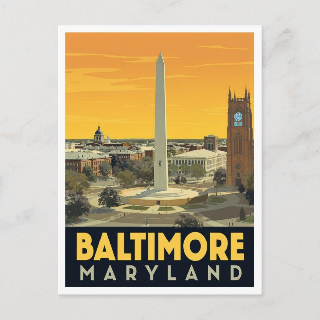 Baltimore Maryland Monument Vintage Konst Vykort (Framsida)