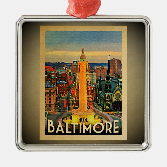 Baltimore Maryland prydnadvintage resor Julgransprydnad Metall (Framsidan)