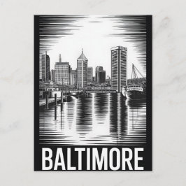 Baltimore Maryland Siluett Svart Vitt Träsnitt Helg Vykort