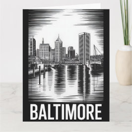 Baltimore Maryland Siluett Svart Vitt Träsnitt Kort