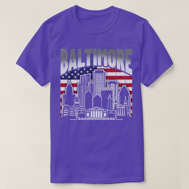 Baltimore Maryland Skyline American Flagga T Shirt (Design framsida)