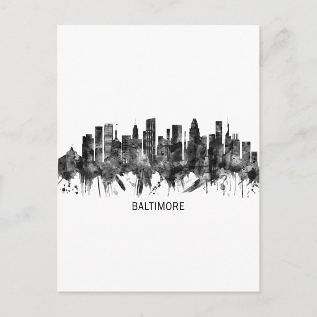 Baltimore Maryland Skyline BW Helg Vykort (Framsida)
