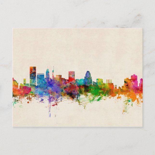Baltimore Maryland Skyline Cityscape Vykort (Framsida)