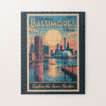 Baltimore Maryland Skyline Travel Art Vintage Pussel<br><div class="desc">Baltimore-retrovektorns rörelsemodeller. Baltimore blandar charm,  kultur och kustskönhet från att utforska den livliga inre hamnen och besöka National Aquarium till att njuta av skaldjur i Fells Point.</div>