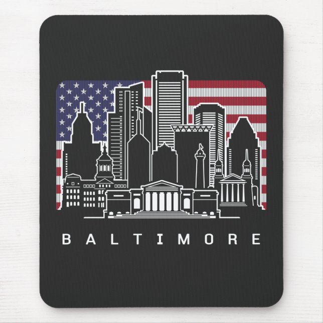 Baltimore Maryland Skyline USA flagga Musmatta (Framsidan)