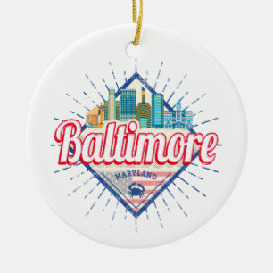 Baltimore Maryland United Stater Skyline Vintage Julgransprydnad Keramik