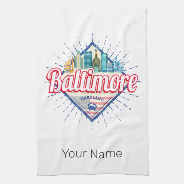 Baltimore Maryland United Stater Skyline Vintage Kökshandduk (Vertikal)