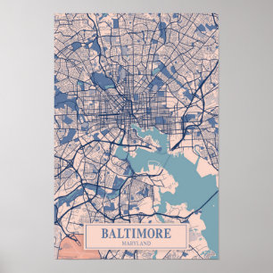 Baltimore Maryland USA Blåsiga Stadskartan Resa Poster