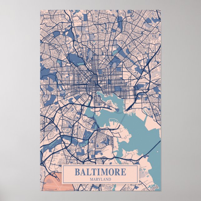Baltimore Maryland USA Breezy City Map Travel Poster (Framsidan)