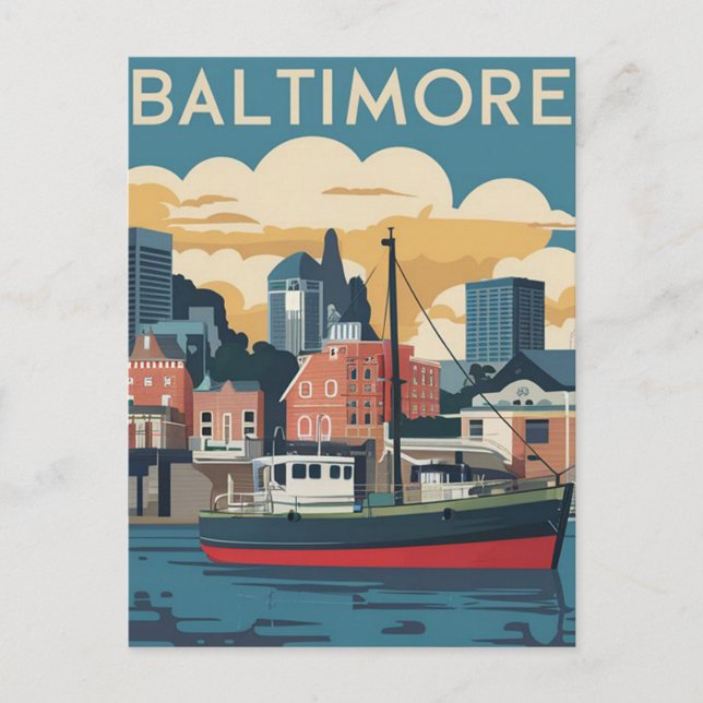 Baltimore, Maryland, USA Illustration Vykort (Framsida)