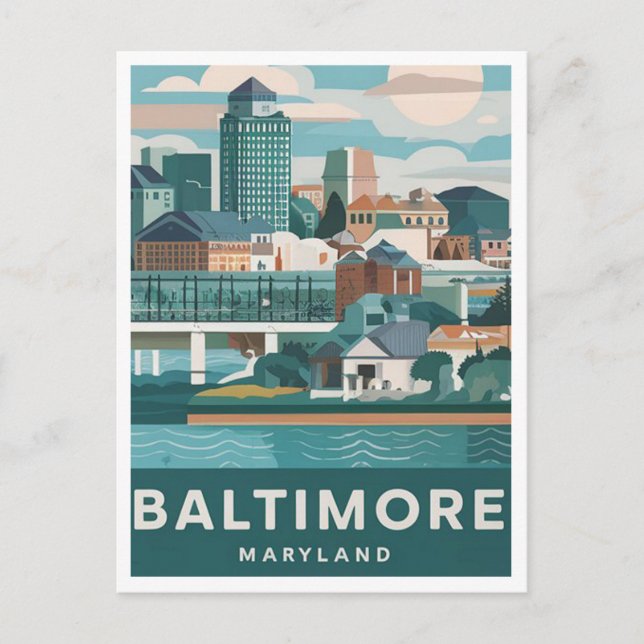 Baltimore, Maryland, USA Illustration Vykort (Framsida)