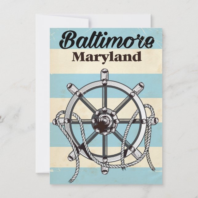 Baltimore Maryland vintage nautisk resa affisch Inbjudningar (Baksida)