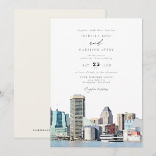 BALTIMORE MARYLAND Watercolor Illustration Bröllop Inbjudningar