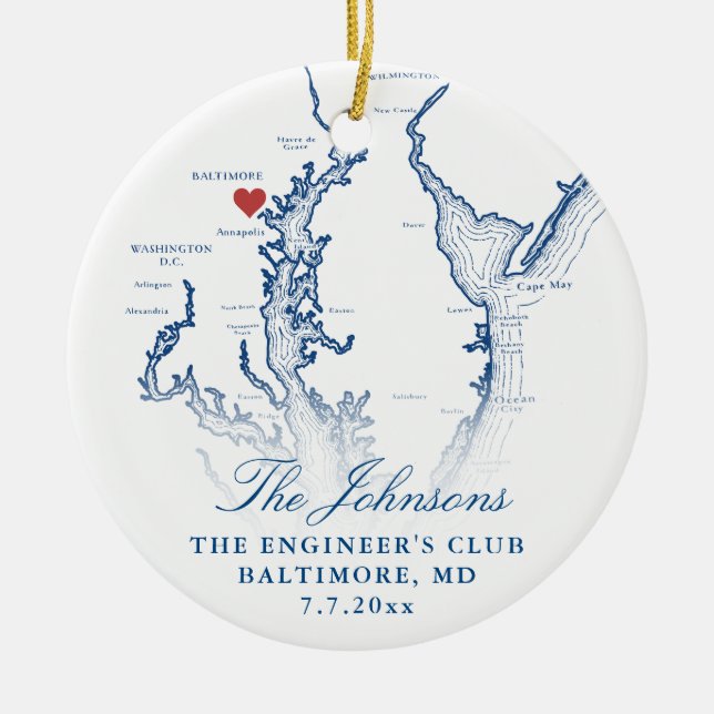 Baltimore MD Karta marin Bröllop Fotojul Julgransprydnad Keramik (Framsidan)