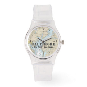 Baltimore MD Latitude Longitud Nautical Boater Armbandsur